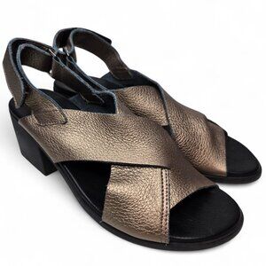 Arche Vayest Metallic Gold Crossover Leather Sandals Women's Square Heel Glam 36